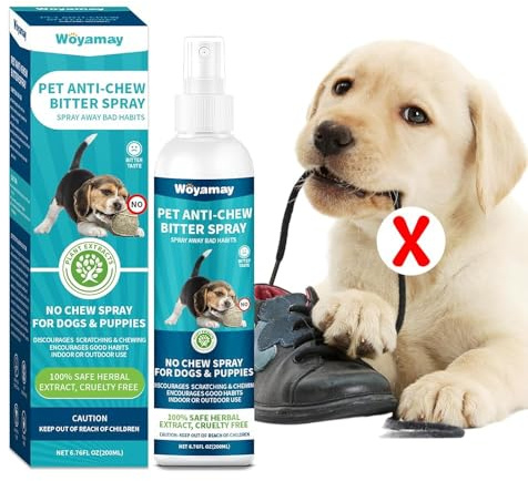 Woyamay Repulsif Chien Spray, 200ml Spray Amer pour Chiens, Spray Repulsif Chien Interieur Exterieur Puissant, Éducation et Comportement du Chien, Anti-Mordillage Spray, Empêche de Mâcher Les Meubles