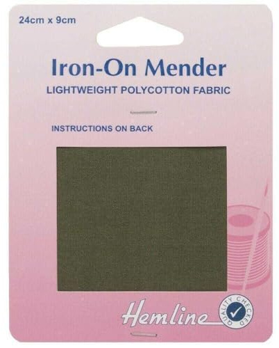 Iron On Mending Fabric Patch Repair Lightweight Polycotton 9 Colour 529D, Khaki, 2 Packs