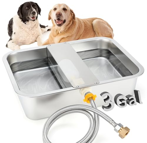 BWOGUE 3 Gal Automatic Dog Water Dispenser for Large Dogs Stainless Steel Outdoor Water Bowl Large Breed Self Filling Dog Waterer Feeder for Dogs Cat Chicken Livestock