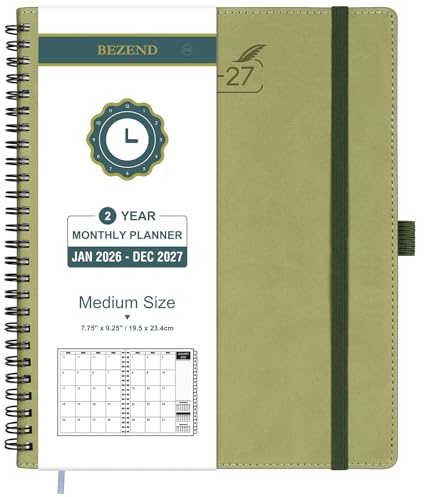 BEZEND Month to View Diary 2026-2027 Spiral 23.4 x 19.5 cm (Jan 26-Dec 27)