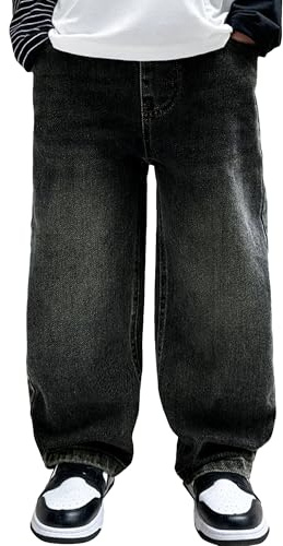 FEOYA Jean Baggy Ado Garçon Jambe Large Baggy avec Poches Mode 5-14 Ans