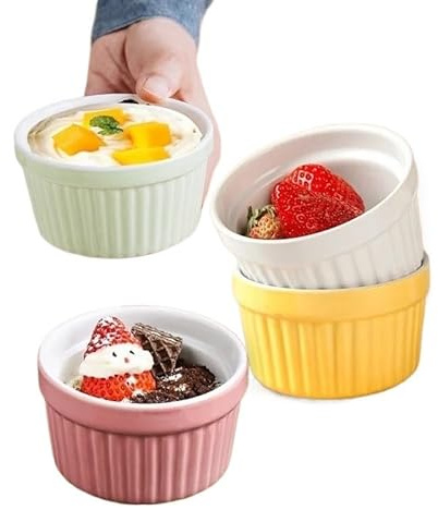 Ceramic Baking Bowl Juego de 6 cuencos for ramequines de cerámica de 240 ml aptos for horno, for crème brûlée, for pudín, for natillas, for soufflé y for salsas for mojar(Small white)