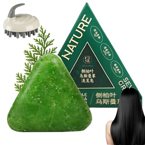 Champú sólido Nature Triangle, champú Nature Seven Green Soap, champú sólido Usman Grass, calma y fortalece el cabello de mujeres y hombres (1 pcs)