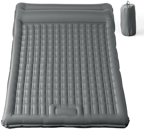 RUMBALUXY Materassino da Campeggio per Due con Pompa a Pedale, Autogonfiabile Materasso Gonfiabile XXL, Gonfiabile doppio con Cuscino, Grigio, 196x135x12cm Oversized (Motivo a quadri)