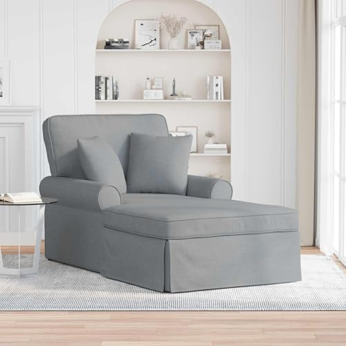 LoogCape Chaiselong med kjol och kudde set om 3 ljusgrå tyg lounge soffa dagsäng avslappnad sittmöbler för vardagsrum sovrum komfort