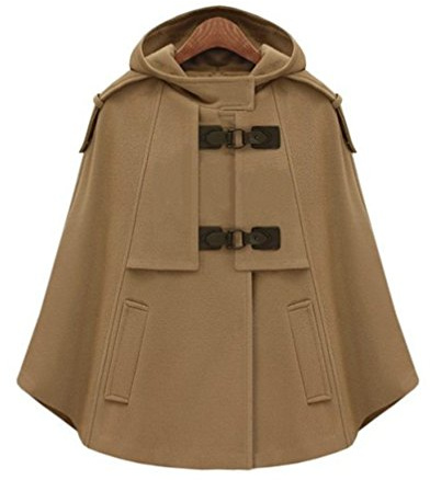 LaoZan Abrigo Corto Poncho Capa Abrigo con Capucha Trench Gabardina Mezcla de Lana para Mujer L Camello