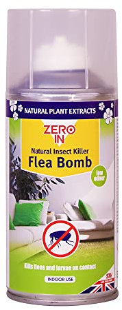 Zero In Natural Insect Killer Flea Bomb - 150 ml One Shot Aerosol. Treatment Controls Fleas & Larvae in the Home, Prevent Reinfestations. Ready-To-Use. Rapid-Acton. Treats Carpets & Soft Furnishings