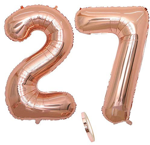 2 Ballons Numéro 27, Numéro 27 Ballon Anniversaire Or Rose Fille,40 Pouces Figurines Ballon Gonflable Hélium Feuille Chiffres,Ballon Géant Pour La Décoration De Fête D'anniversaire, Prom (XXXL 100cm)