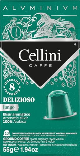 Cellini Nespresso-Kompatibla Aluminiumkapslar - Delizioso Long 100st | Aromatiska Toner av Kryddor och Torkad Frukt