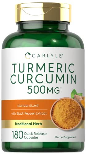 Carlyle Turmeric Curcumin Supplement | 180 Capsules | with Black Pepper Extract | Non-GMO & Gluten Free