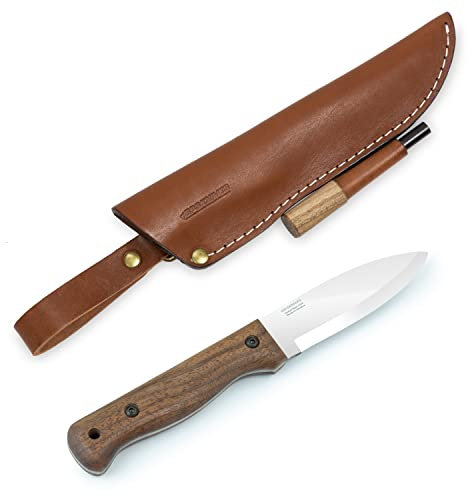 BPS Knives B1 CSHF - Bushcraft-Feststehendes Messer mit Lederscheide und Feuerstahl - Campingmesser - Outdoor Kohlenstoffstahl Vollangelmesser - Handgefertigtes Campmesser