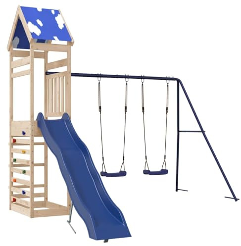 vidaXL Parque Infantil de Exterior de Madera Maciza de Pino, Juego de Columpios de jardín, casa de Juegos con Columpio, Juego de Columpio y tobogán