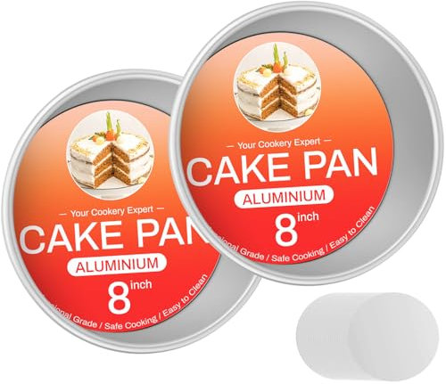 OAMCEG 8 Inch Loose Bottom Cake Tin Set - 2pcs Non-Stick Aluminium Round Baking Pans with 50 Baking Papers - Deep Removable Base Tins for Cheesecake, Sponge, Birthday & Wedding Cakes