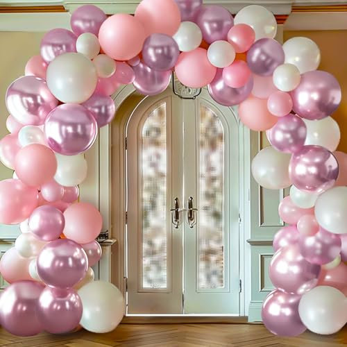 Balloon Arch Kit,189 PCS Pink White Metal Purple Balloon Garland for Baby Shower,Parties,Wedding,1,13,16,18,21th Happy Birthday Balloons for Kids Girls Women