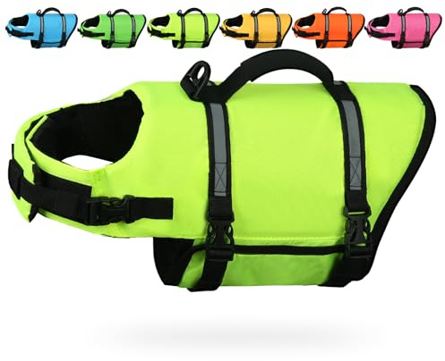 AMZNOVA Dog Life Jacket Rip Stop Dog Life Vest, L, Bright Yellow