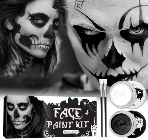 Kinderschminke, Halloween Schminke Schwarz Weiß Kinderschminken Set Kinder Schminke, Theaterschminke Face Paint Make Up Eulenspiegel Körperfarbe Schminke für Kinder Karneval Faschingsschminke Fasching
