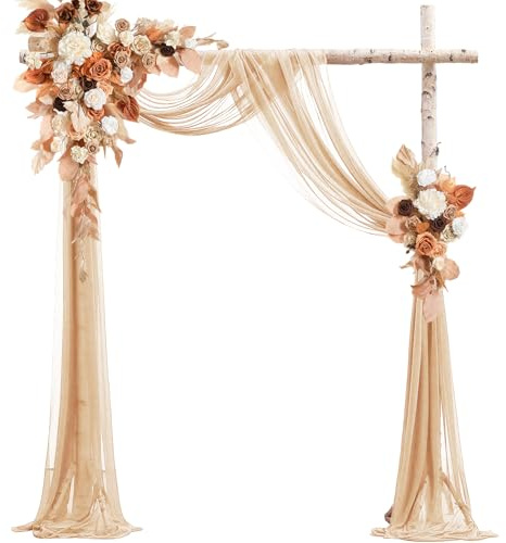 Taeku Hochzeit Vorhang Hochzeitsbogen, 75 x 600 cm Gardinen Dekoration Querbehang Chiffon Stoff Vorhänge für Party Hochzeit Torbogen Zeremonie (Champagner)