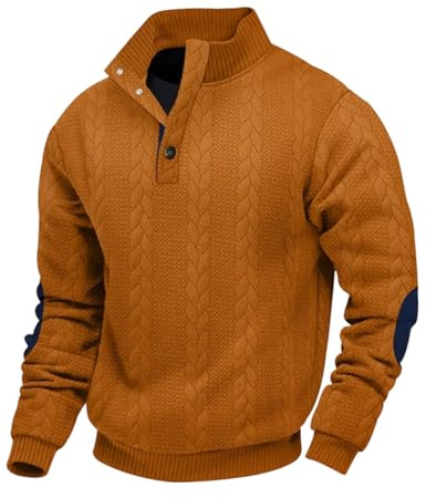 EndoraDore Sweat Hommes Jacquard Pull Top Manches Longues Sweater Décontracté Sweatshirt avec Boutons et col Montant