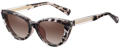 Clip On Occhiali da sole polarizzati donna TR90 montatura spessa magnetica anti luce blu occhio di gatto, Leopardo con marrone