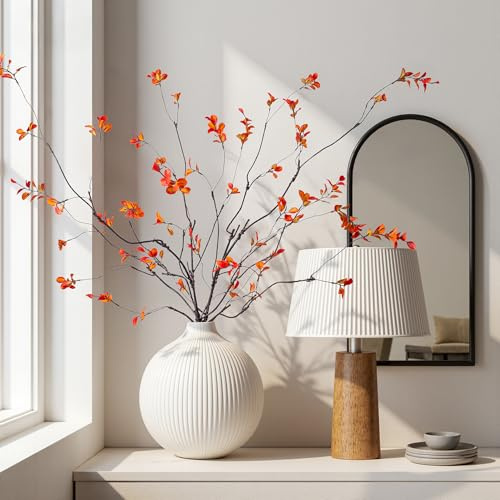 Uqueeten Artificial Ficus Branches 47.2 Artificial Eucalyptus Stems Fake Ficus Branches Faux Plants Greenery Leaves Filler Vase for Home Decor Green Twig Leaf Office Wedding Decoration 4PCS Orange