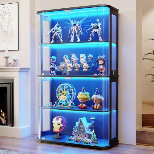 BROTTAR 67 Display Cabinets with Glass Door & 3 Color Lights,Black