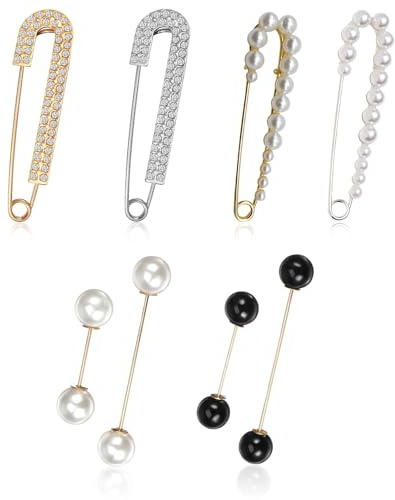 8 Stück Broschen Anstecknadeln, Damen Broschennadeln Strass Perlen Sicherheitsnadeln Gold Silber Glitzer Brosche Kein Nähen Schal Clips für Kleidung Jean Pullover Schal Röcke