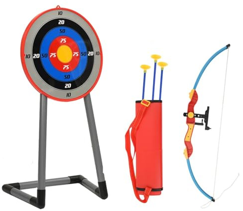 Ziaphsol Juego de tiro con arco para niños con diana, arco de 76 cm, 3 flechas con ventosa, carcaj y puntos de colores para jardín, parque, escuela, cumpleaños infantil, movimiento y coordinación
