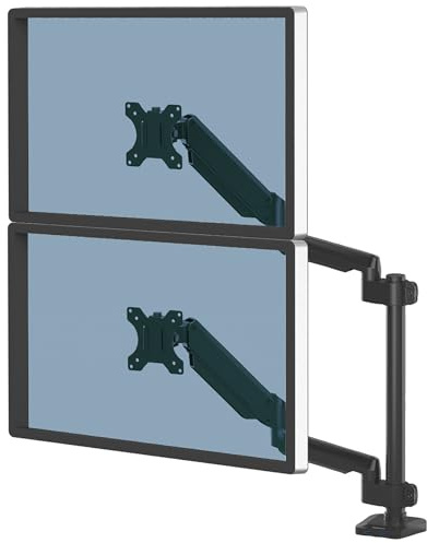 Fellowes Bras Écrans 2 PC Platinum Double Vertical pour 2 Moniteurs Jusqu'à 32, Hauteur Ajustable, Norme VESA, 2 Ports USB, Noir
