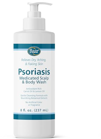 BAAR Psoriasis Therapeutic Scalp & Body Wash, Soothing Healing Formula with 2% Salicylic Acid and Antioxidant-Packed Botanicals like Carrot and Lemon Oil to Relieve Itchy, Dry Skin, 8 fl oz