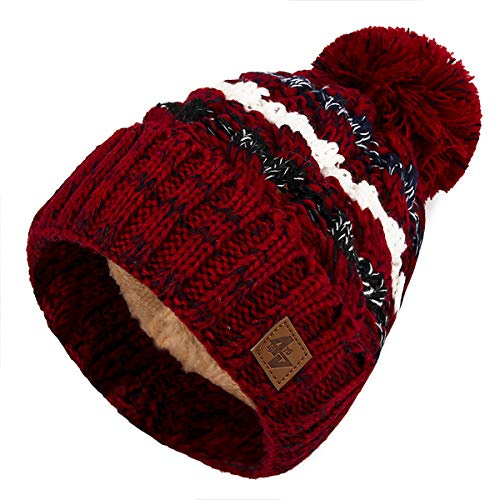 4sold Unisex Fleece Lined Winter Beanie – Warm Cable Knit Bobble with Pom Pom UK, Soft Wooly Thermal Cap for Men & Women, Thick Cosy Knitted Design for Cold Weather Maroon