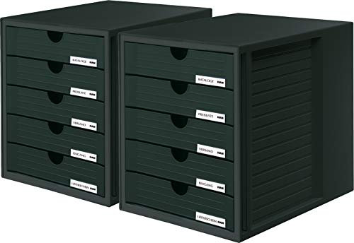 HAN Schubladenbox SYSTEMBOX 1450-13 in Schwarz – Ordnungsbox DIN A4 – Aufbewahrungsbox mit geschlossenen Schubladen 2er Set
