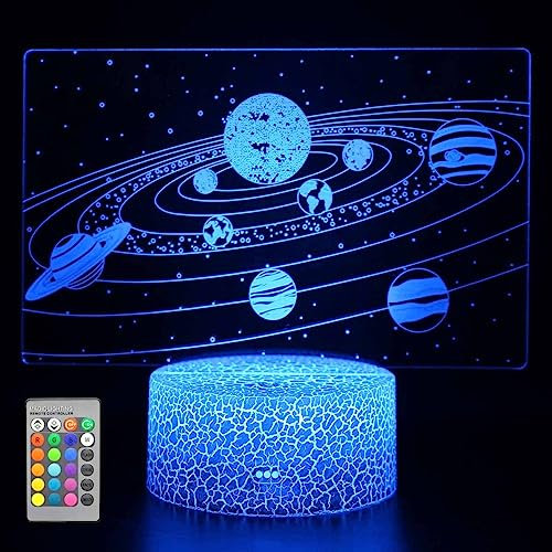 unknow Lámpara de ilusión óptica 3D del sistema solar, luz nocturna de galaxia espacial del universo, 16 colores cambiantes, lámpara visual mágica 3D para decoración del hogar, regalos de cumpleaños