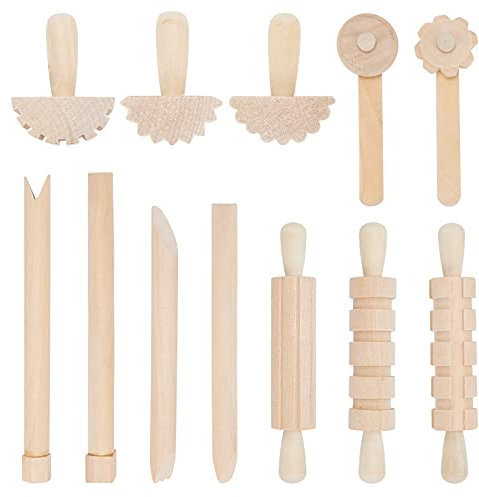 OLYCRAFT 12 Stück Holz Knetwerkzeug Teig Plastilin Werkzeuge Ton- Und Teig Werkzeuge Tonzubehör Inklusive Rollen Hammer Party Pack Holzkeramik Werkzeuge Stempel Für Tonkunst