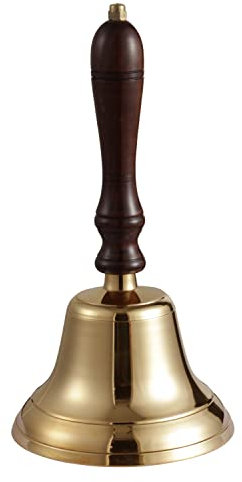 ACL Traditionelle Messingglocke mit Holzgriff | Last Order Glocke mit Metallklöppel | Ideal für Hotel, Empfang, Abendessen, Bibliothek, Kneipe, Schule | klassisches Glockenspiel | 14 x 28 cm