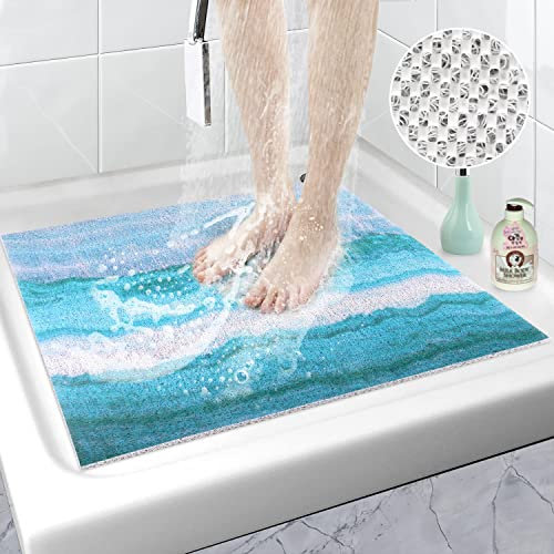 Square Shower Mat Non Slip Anti Mould, 60 x 60 cm Soft Comfort Loofah Shower Mats for Inside Shower, Washable Massage Mat for Shower Stall