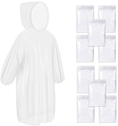 10PACKS Regenponcho mit Kapuze Kordelzug Kapuze, Wasserdicht Einweg Regenjacken für Konzert, Wandern, Outdoor Festivals, Radfahren, Camping