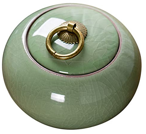 Alipis Ceramic Storage Jar 250Ml with Airtight Lid Vintage Green Tea Canister for Loose Leaf Tea Coffee Spices Kitchen Organiser