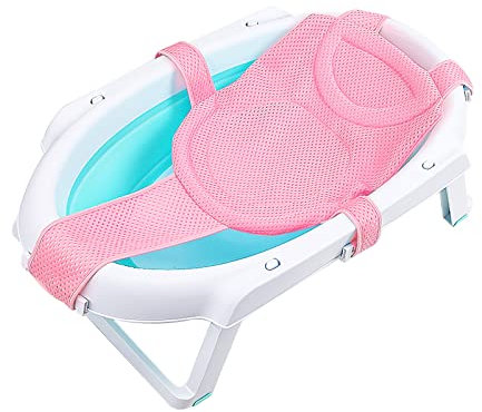 Pinsheng Soporte de Asiento de baño para bebé Anillos de Cuna de Red Eslinga de bañera Malla de Ducha para Evitar Que el bebé se resbale, Red de baño para bebé para bebés de 0 a 24 meses (Rosa)