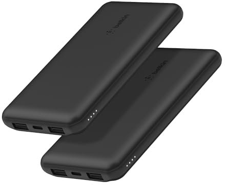 Belkin batería externa portátil de 10000mAh, cargador externo USB-C con 1 puerto USB-C y 2 puertos USB-A, power bank de 15 W, batería portátil para iPhone, Galaxy, Pixel, AirPods, iPad y otros - negra