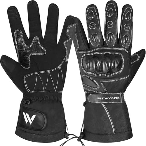 WESTWOOD FOX Guanti da moto uomo e donna, guanti in pelle touchscreen impermeabili e caldi per moto invernali da corsa, equitazione, ATV, UTV e attività all'aperto (M, NERO)