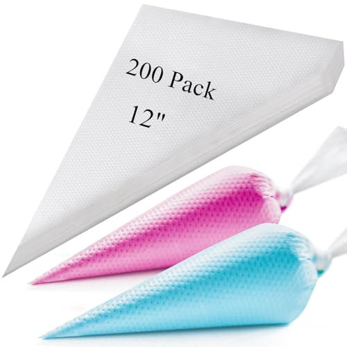 200 Pack Piping Bags 12 Inch, Anti Burst Disposable Pastry Bags, Tipless Piping Bags Icing Bags Frosting Bags for Cake Cookie Decorating Supplies