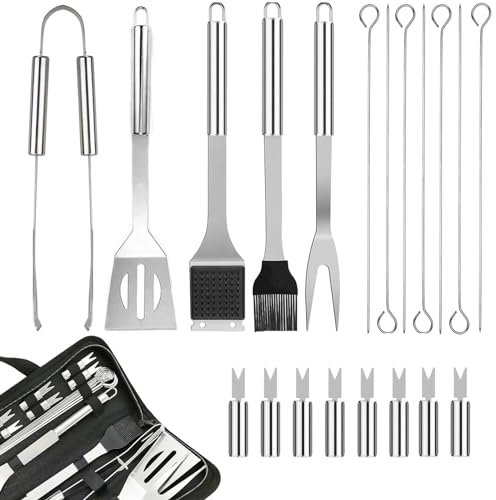 alouweekuky 20PCS Grillbesteck Set, BBQ Grillzubehör Edelstahl Grillzange Grillspachtel Geschenke Für MäNner Grill Zubehör Tool Set Für Hinterhof, Garten und Camping