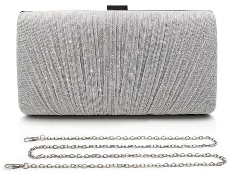 Pahajim Damen Clutch Glitzer Tasche Abendtasche Damen Elegante Kleine Handtasche Brauttasche Umhängetasche für Hochzeit Party Date (Silber)