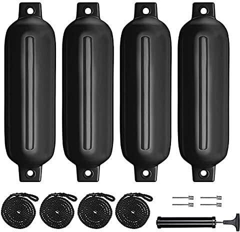 Semeany Bootsfender 4-pack 4,5 x 16, uppblåsbart, räfflat marint båtfender med fenderlinne, 15 m nålar och pump