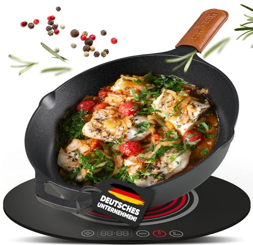 BBQ Ben Gusseisenpfanne Induktion [Feuerfest] Cast Iron Pan - leckere Röstaromen & knusprige Kruste, Grillpfanne Gusseisen, Eisenpfanne, Ofenfeste Pfanne, Antihaft-Bratpfanne, Gusspfanne Grill (26 cm)