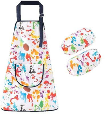 Goiern Malschürze Kinder, Malerkittel Kind 6-12 Jahre mit Taschen, Malschürze Schule, Wasserdicht Malkittel für Basteln Malen Backen Kochen, Mädchen und Jungen(A)