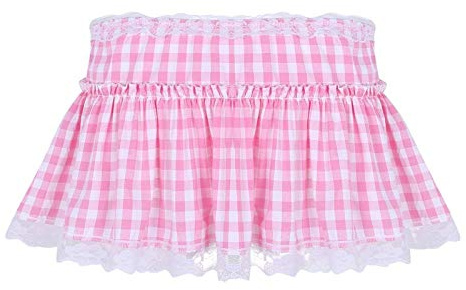 Womens Plaid Micro Mini Skirt Ruffle Lace Hem A-Line Pleated Skirt Fairy Princess Costume Cosplay Short Skirt (Pink, XL)