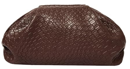 PHILOMENA Bolso de noche tejido de piel vegana para mujer, bolso de mano fruncido, para fiesta, boda, elegante bolso de mano, Coffee, 11.61 IN (L) x 3.14 IN (W) x 7.08 IN (H)