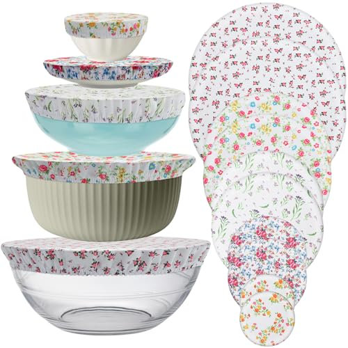 Wusboo Couvercles de Bol Réutilisables Élastique, Lot de 10 Pièces de Couvercles en Tissu Imperméable avec Design de Fruits pour Bols à Salade en Verre et Pots, Couvercles Extensibles