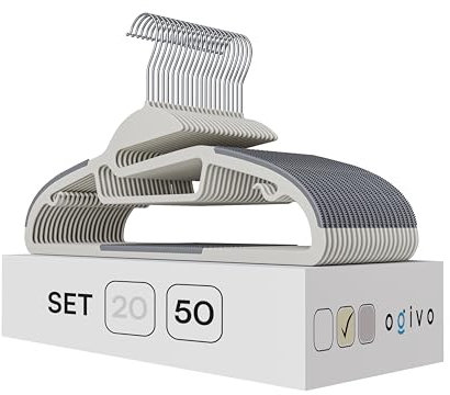 OGIVO Kunststoff Kleiderbügel – 50 er Set - rutschfest Bügel für Ihren Garderobe - kleine Stange für Krawatten - Haken um 360° drehbar - für trockene und nasse Kleidung - platzsparend (Beige)